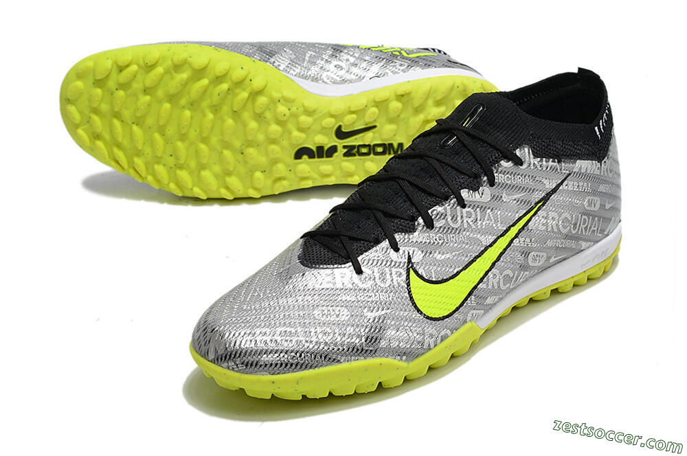 Nike Air Zoom Mercurial Vapor 15 Elite TF Low-Tops Soccer Shoes - Silver/Green/Black 3