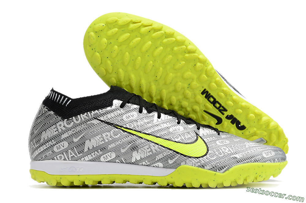 Nike Air Zoom Mercurial Vapor 15 Elite TF Low-Tops Soccer Shoes - Silver/Green/Black 0