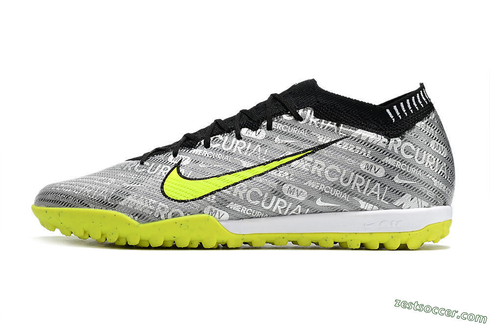 Nike Air Zoom Mercurial Vapor 15 Elite TF Low-Tops Soccer Shoes - Silver/Green/Black 2