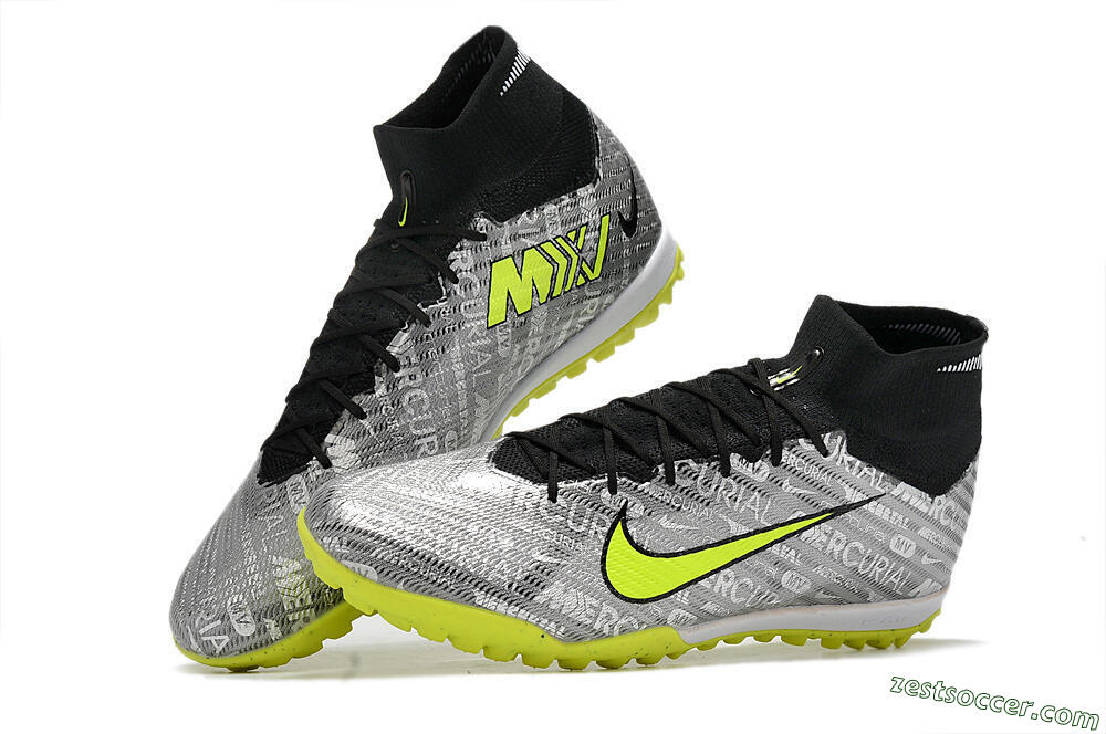 Nike Air Zoom Mercurial Superfly 9 Elite TF High-Tops Soccer Shoes - Silver/Green/Black 5