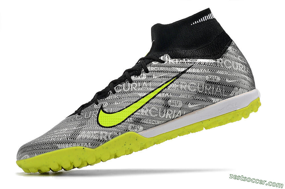 Nike Air Zoom Mercurial Superfly 9 Elite TF High-Tops Soccer Shoes - Silver/Green/Black 7
