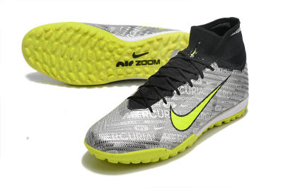 Nike Air Zoom Mercurial Superfly 9 Elite TF High-Tops Soccer Shoes - Silver/Green/Black