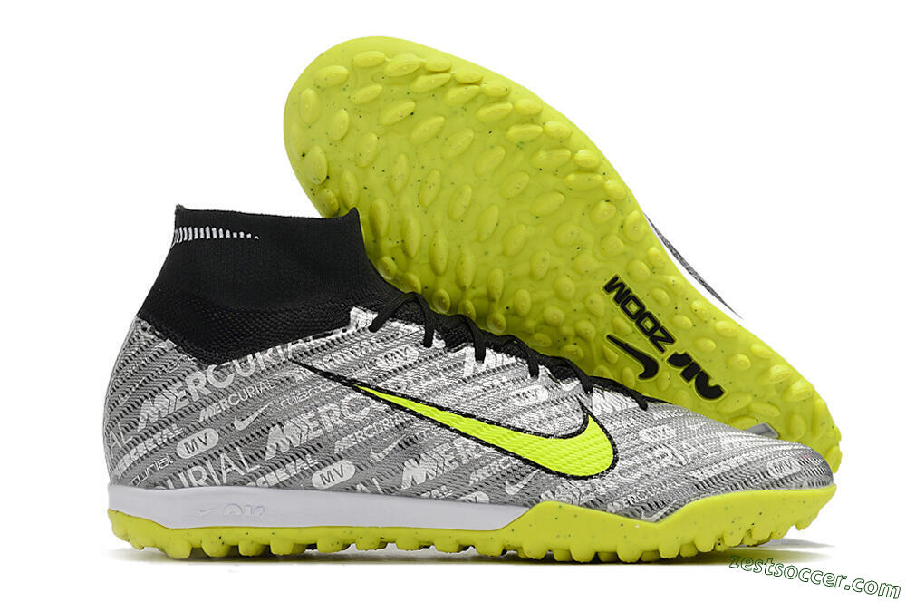 Nike Air Zoom Mercurial Superfly 9 Elite TF High-Tops Soccer Shoes - Silver/Green/Black 0
