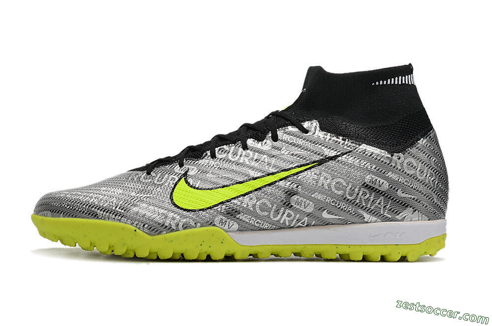 Nike Air Zoom Mercurial Superfly 9 Elite TF High-Tops Soccer Shoes - Silver/Green/Black 2