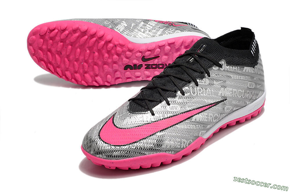 Nike Air Zoom Mercurial Vapor 15 Elite TF Low-Tops Soccer Shoes - Silver/Pink/Black 3