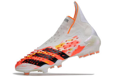 Adidas Predator Freak+ FG High-Tops Soccer Cleats - White/Black/Orange