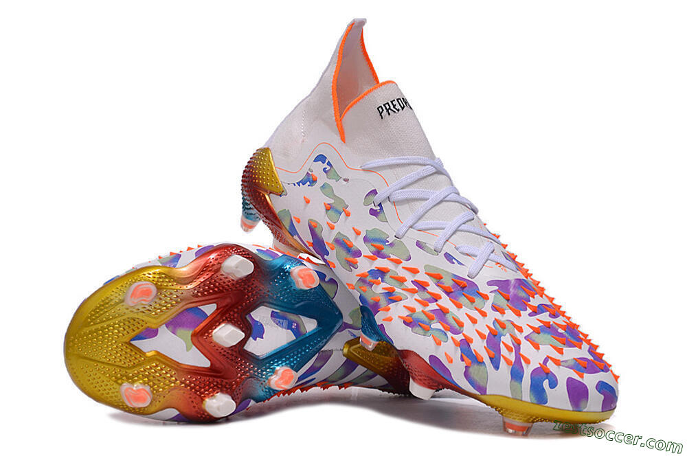 Adidas Predator Freak.1 FG High-Tops Soccer Cleats - White/Rainbow 3
