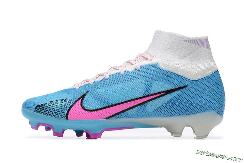 Nike Air Zoom Mercurial Superfly 9 Elite FG High-Tops Soccer Cleats - Blue/Pink/White 2