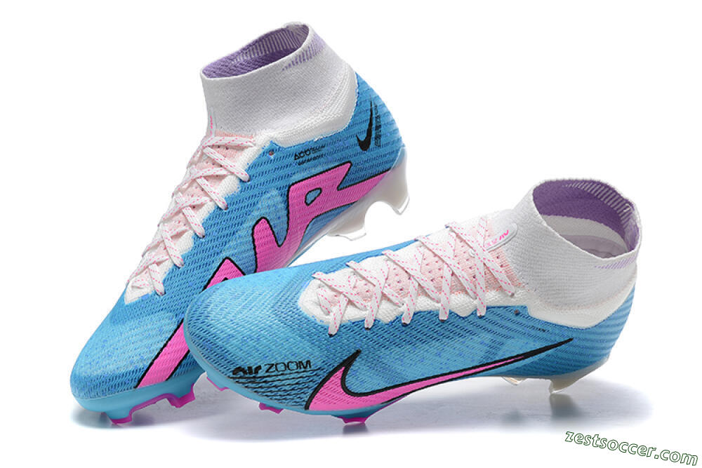 Nike Air Zoom Mercurial Superfly 9 Elite FG High-Tops Soccer Cleats - Blue/Pink/White 5