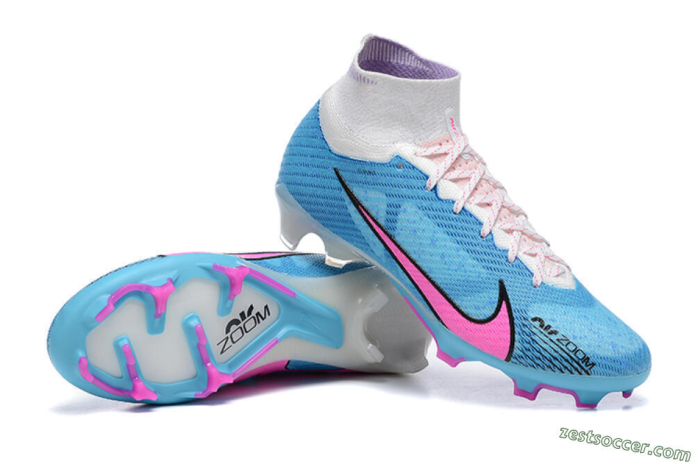 Nike Air Zoom Mercurial Superfly 9 Elite FG High-Tops Soccer Cleats - Blue/Pink/White 4