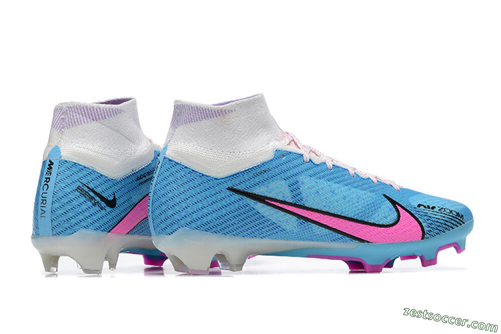 Nike Air Zoom Mercurial Superfly 9 Elite FG High-Tops Soccer Cleats - Blue/Pink/White 8