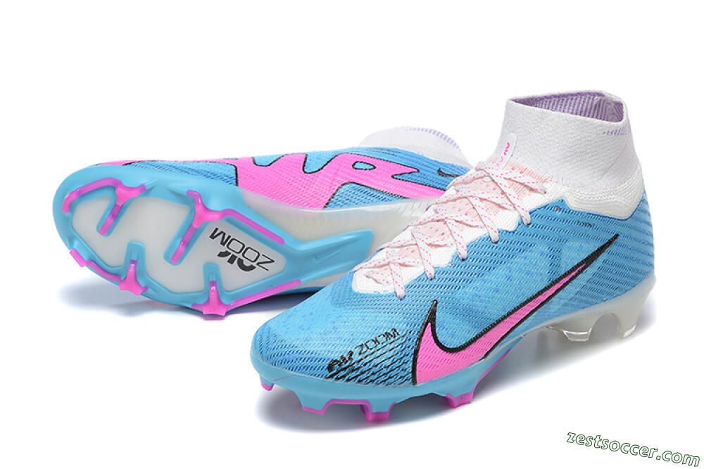 Nike Air Zoom Mercurial Superfly 9 Elite FG High-Tops Soccer Cleats - Blue/Pink/White 3