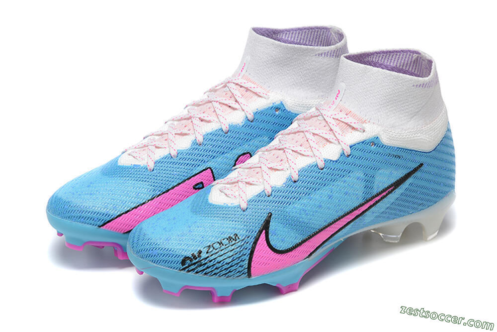 Nike Air Zoom Mercurial Superfly 9 Elite FG High-Tops Soccer Cleats - Blue/Pink/White 9