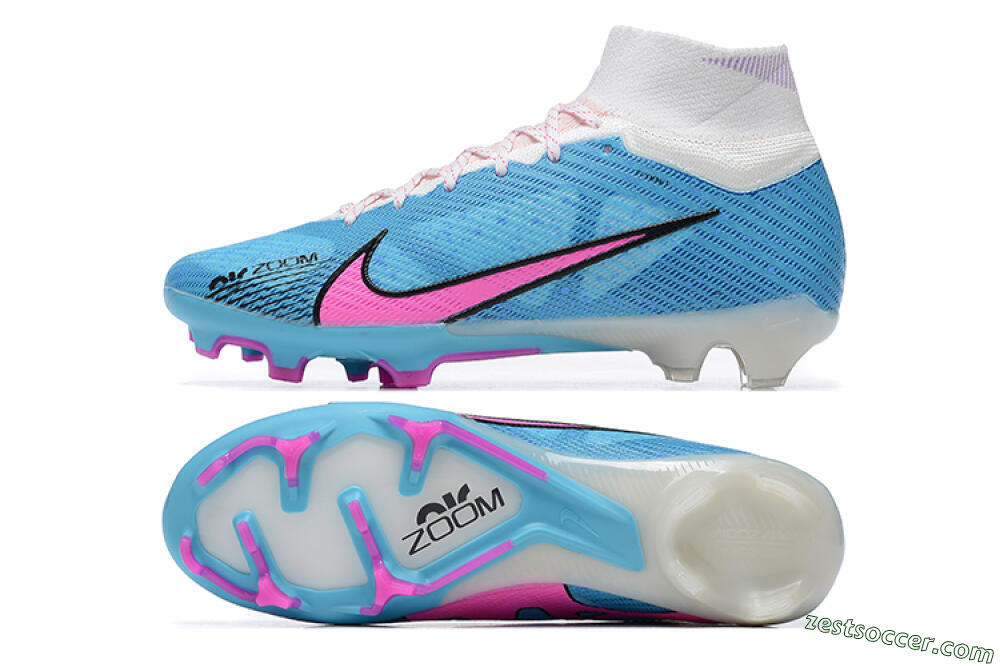 Nike Air Zoom Mercurial Superfly 9 Elite FG High-Tops Soccer Cleats - Blue/Pink/White 1