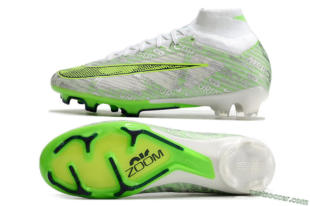 Nike Air Zoom Mercurial Superfly 9 Elite FG High-Tops Soccer Cleats - White/Green 1
