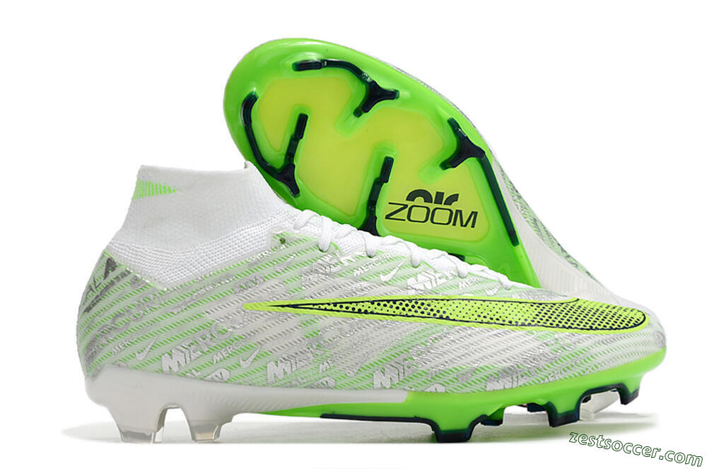 Nike Air Zoom Mercurial Superfly 9 Elite FG High-Tops Soccer Cleats - White/Green 0