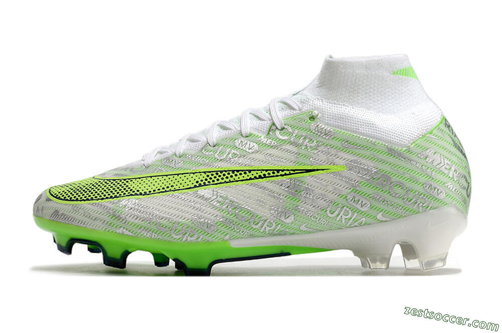 Nike Air Zoom Mercurial Superfly 9 Elite FG High-Tops Soccer Cleats - White/Green 2