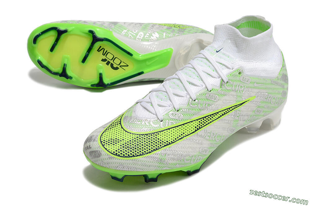 Nike Air Zoom Mercurial Superfly 9 Elite FG High-Tops Soccer Cleats - White/Green 3