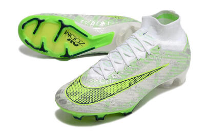 Nike Air Zoom Mercurial Superfly 9 Elite FG High-Tops Soccer Cleats - White/Green