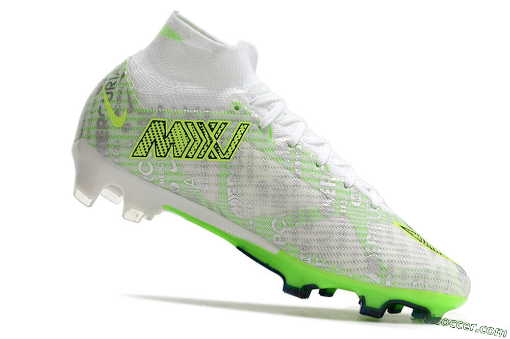 Nike Air Zoom Mercurial Superfly 9 Elite FG High-Tops Soccer Cleats - White/Green 4