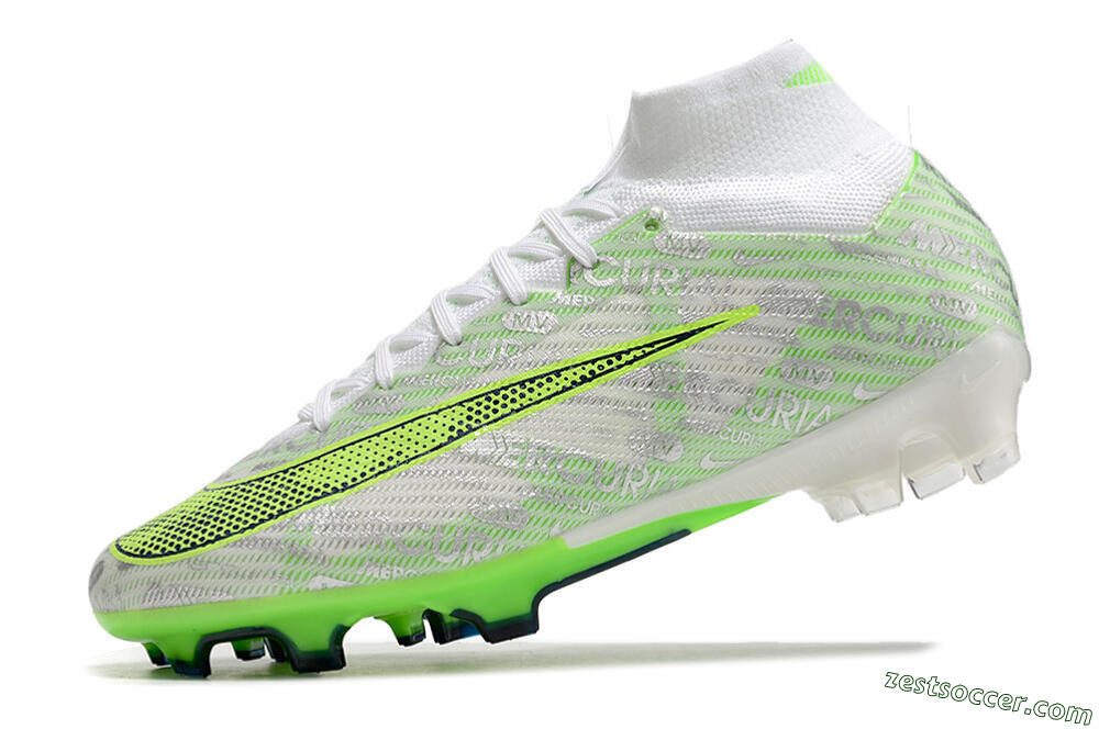 Nike Air Zoom Mercurial Superfly 9 Elite FG High-Tops Soccer Cleats - White/Green 5