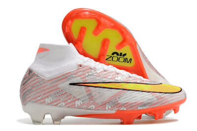 Nike Air Zoom Mercurial Superfly 9 Elite FG High-Tops Soccer Cleats - White/Orange/Sliver