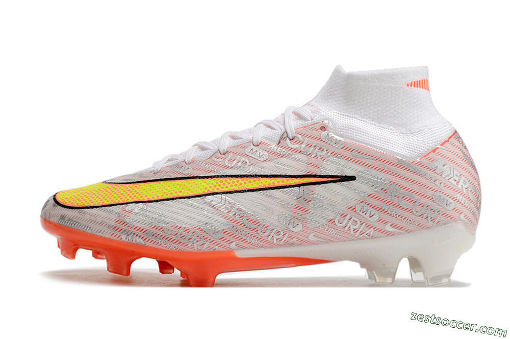 Nike Air Zoom Mercurial Superfly 9 Elite FG High-Tops Soccer Cleats - White/Orange/Sliver 2