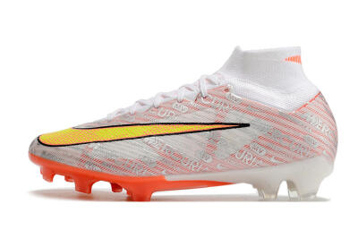 Nike Air Zoom Mercurial Superfly 9 Elite FG High-Tops Soccer Cleats - White/Orange/Sliver