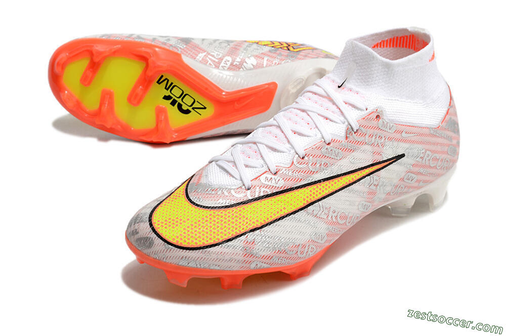 Nike Air Zoom Mercurial Superfly 9 Elite FG High-Tops Soccer Cleats - White/Orange/Sliver 3