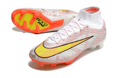 Nike Air Zoom Mercurial Superfly 9 Elite FG High-Tops Soccer Cleats - White/Orange/Sliver