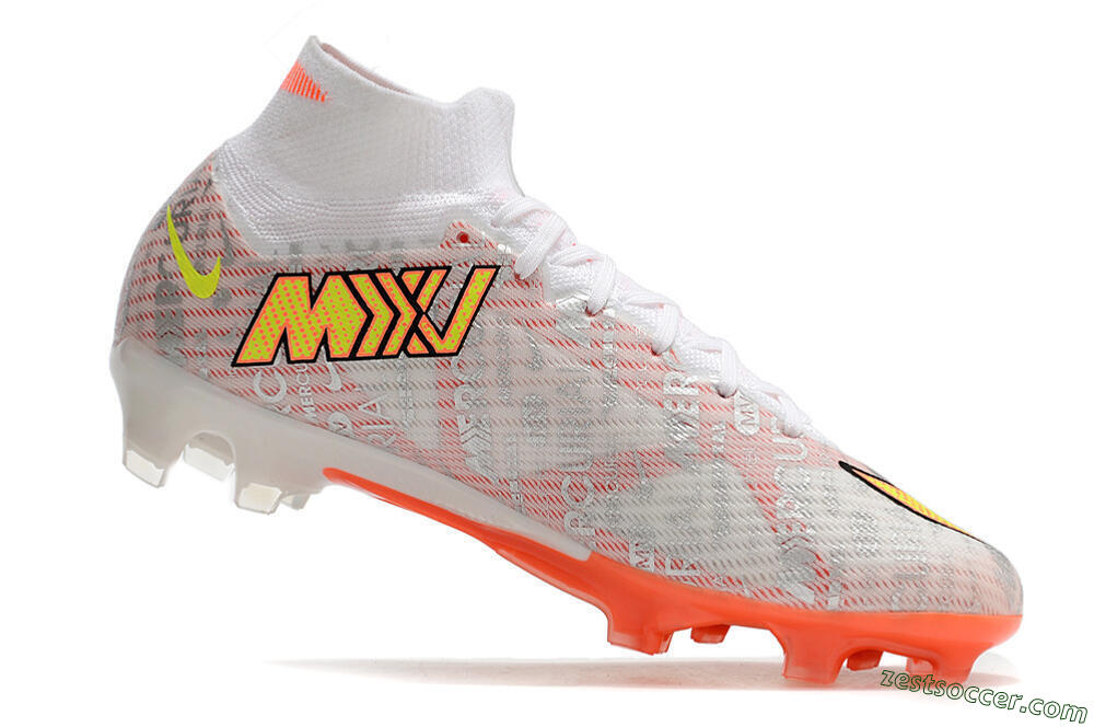 Nike Air Zoom Mercurial Superfly 9 Elite FG High-Tops Soccer Cleats - White/Orange/Sliver 4