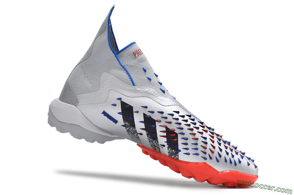 Adidas Predator Freak+ TF High-Tops Soccer Shoes - Silver/Blue/Red 4