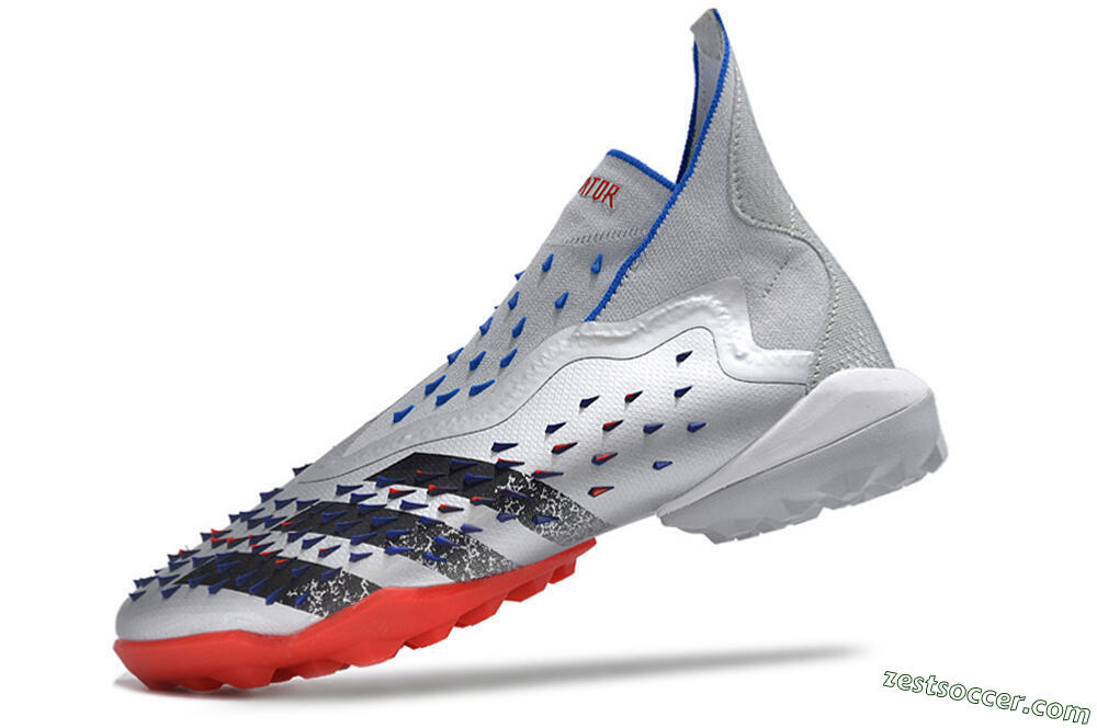 Adidas Predator Freak+ TF High-Tops Soccer Shoes - Silver/Blue/Red 5