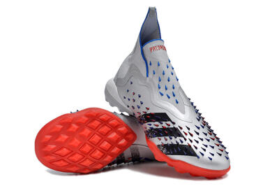 Adidas Predator Freak+ TF High-Tops Soccer Shoes - Silver/Blue/Red