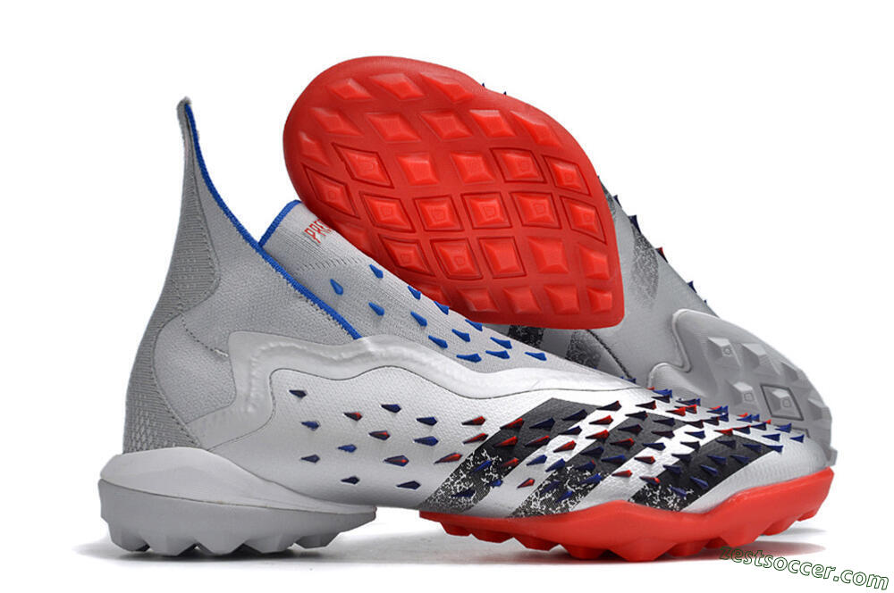 Adidas Predator Freak+ TF High-Tops Soccer Shoes - Silver/Blue/Red 0
