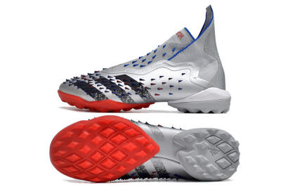 Adidas Predator Freak+ TF High-Tops Soccer Shoes - Silver/Blue/Red