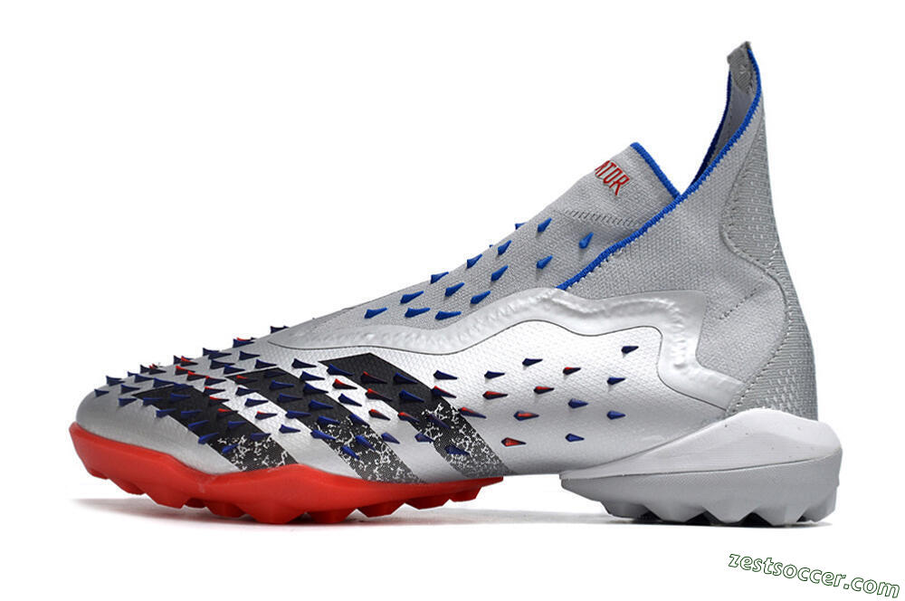 Adidas Predator Freak+ TF High-Tops Soccer Shoes - Silver/Blue/Red 2