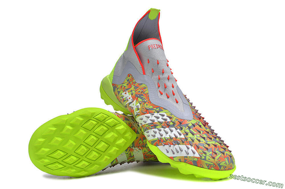 Adidas Predator Freak+ TF High-Tops Soccer Shoes - Grey/Red/Yellow 3