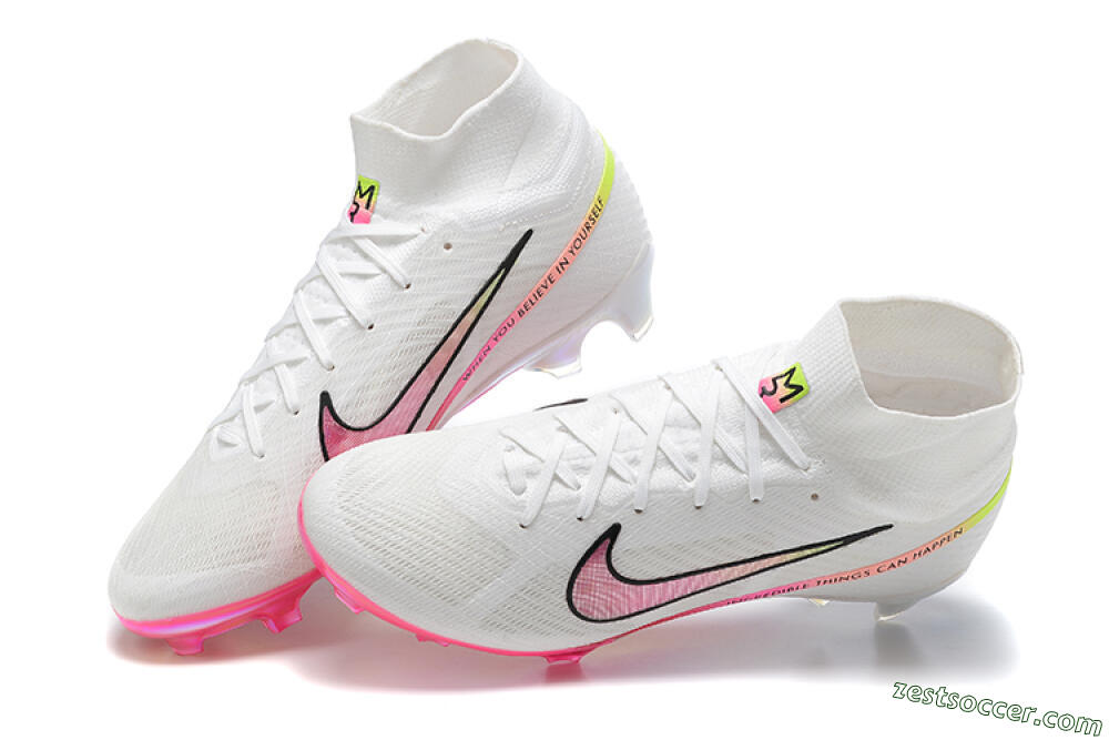 Nike Air Zoom Mercurial Superfly 9 Elite FG High-Tops Soccer Cleats - White/Pink/Black/Yellow 5