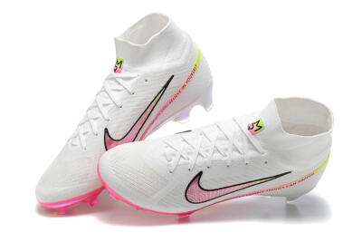 Nike Air Zoom Mercurial Superfly 9 Elite FG High-Tops Soccer Cleats - White/Pink/Black/Yellow