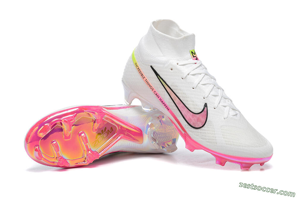 Nike Air Zoom Mercurial Superfly 9 Elite FG High-Tops Soccer Cleats - White/Pink/Black/Yellow 4