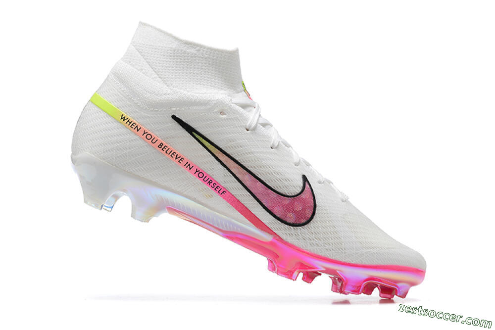 Nike Air Zoom Mercurial Superfly 9 Elite FG High-Tops Soccer Cleats - White/Pink/Black/Yellow 6