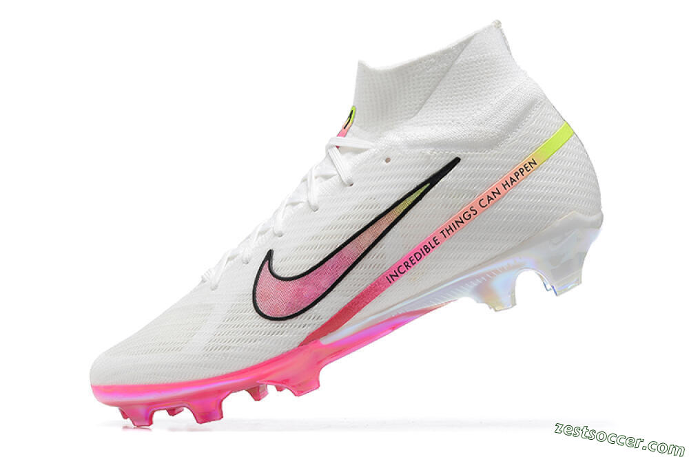 Nike Air Zoom Mercurial Superfly 9 Elite FG High-Tops Soccer Cleats - White/Pink/Black/Yellow 7