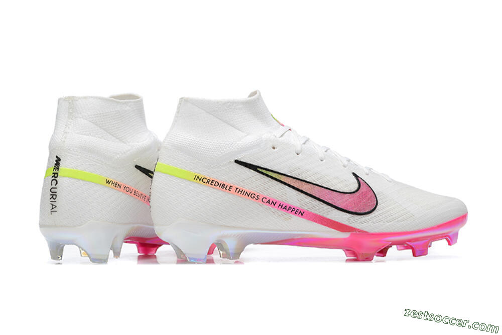 Nike Air Zoom Mercurial Superfly 9 Elite FG High-Tops Soccer Cleats - White/Pink/Black/Yellow 8