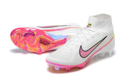 Nike Air Zoom Mercurial Superfly 9 Elite FG High-Tops Soccer Cleats - White/Pink/Black/Yellow