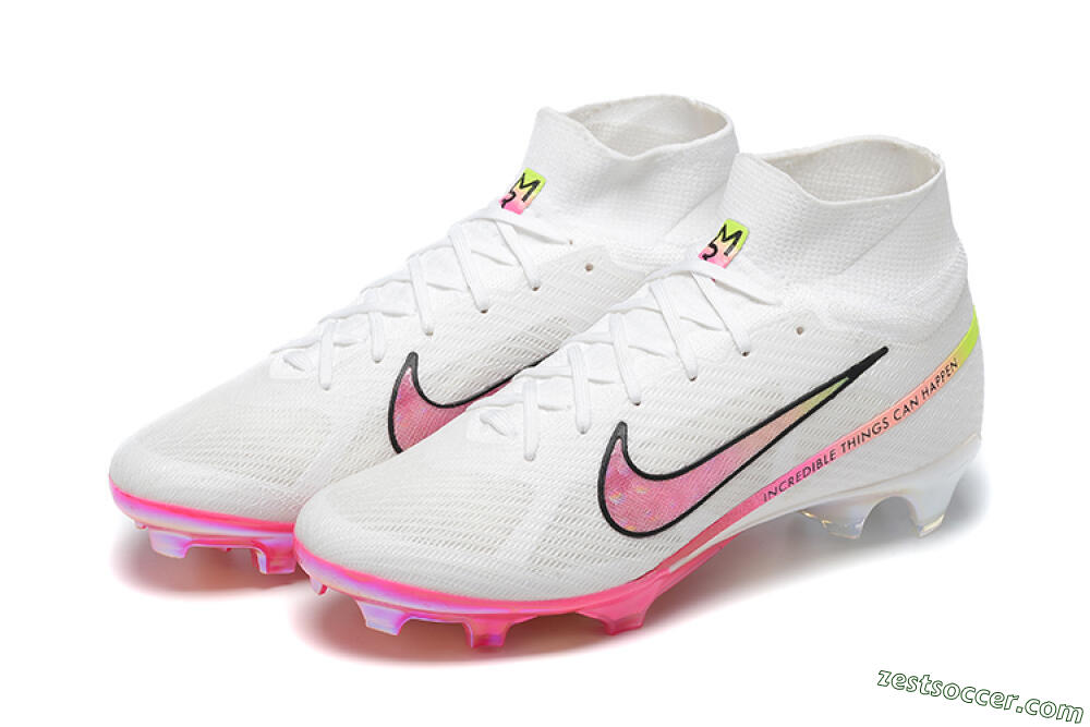 Nike Air Zoom Mercurial Superfly 9 Elite FG High-Tops Soccer Cleats - White/Pink/Black/Yellow 9
