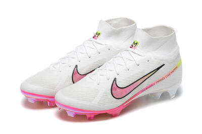 Nike Air Zoom Mercurial Superfly 9 Elite FG High-Tops Soccer Cleats - White/Pink/Black/Yellow