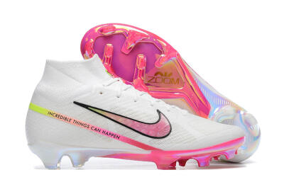 Nike Air Zoom Mercurial Superfly 9 Elite FG High-Tops Soccer Cleats - White/Pink/Black/Yellow
