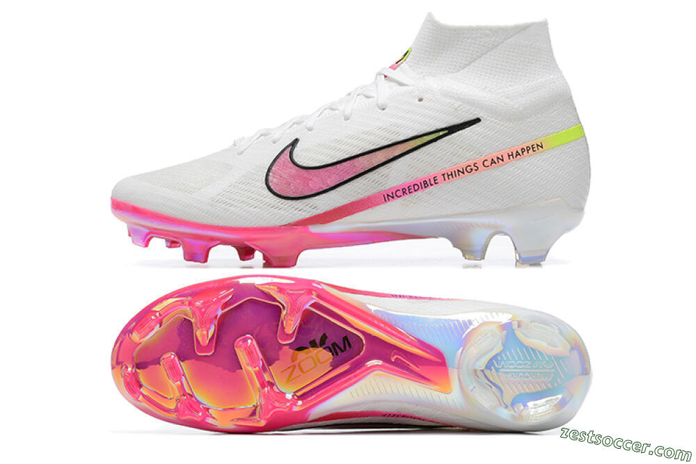 Nike Air Zoom Mercurial Superfly 9 Elite FG High-Tops Soccer Cleats - White/Pink/Black/Yellow 1