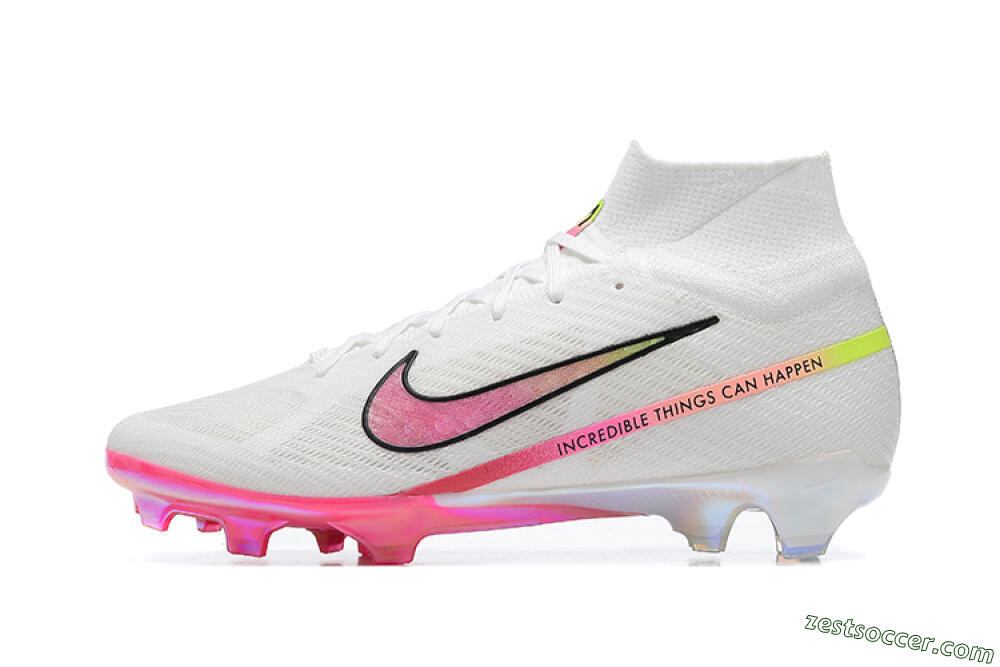 Nike Air Zoom Mercurial Superfly 9 Elite FG High-Tops Soccer Cleats - White/Pink/Black/Yellow 2